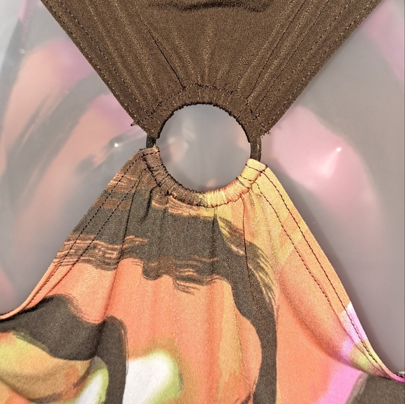 IZ BYER Women's Sleeveless V Neck Top Brown Multi-Color Abstract Design Medium - Picture 5 of 12